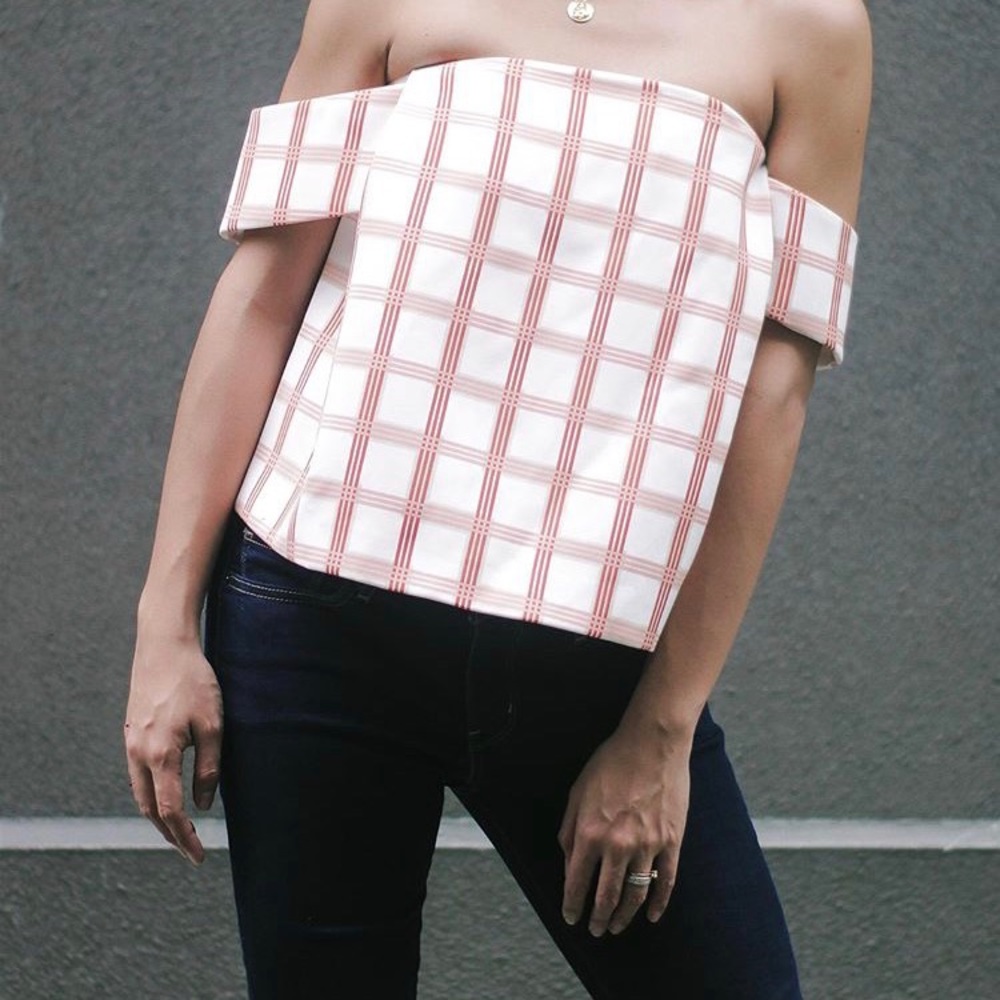 Checkered off shoulder blouse